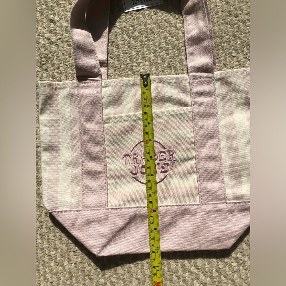 NWT Trader Joe's Limited Edition Pastel Pink & White Striped Mini Canvas Tote - Picture 5 of 6